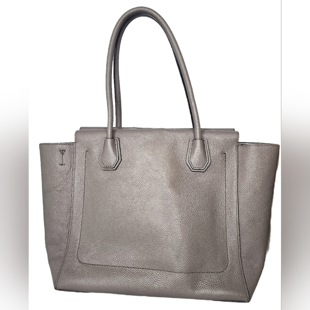 Michael Kors Studio Mercer Large Satchel Tote CINDER Leather Gray Taupe - Picture 2 of 11